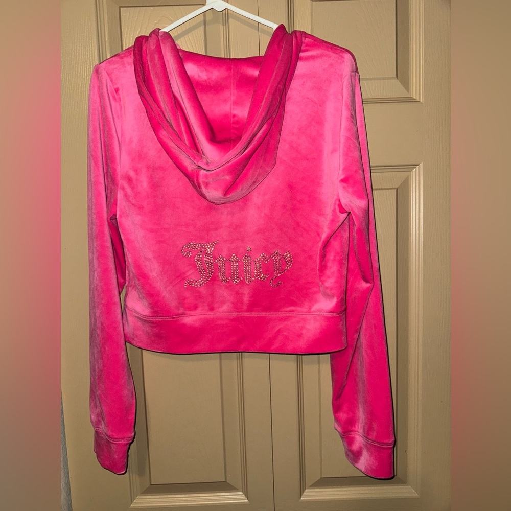 Juicy Couture OG Big Bling velour hoodie in the color "Hot Pink/Silver"